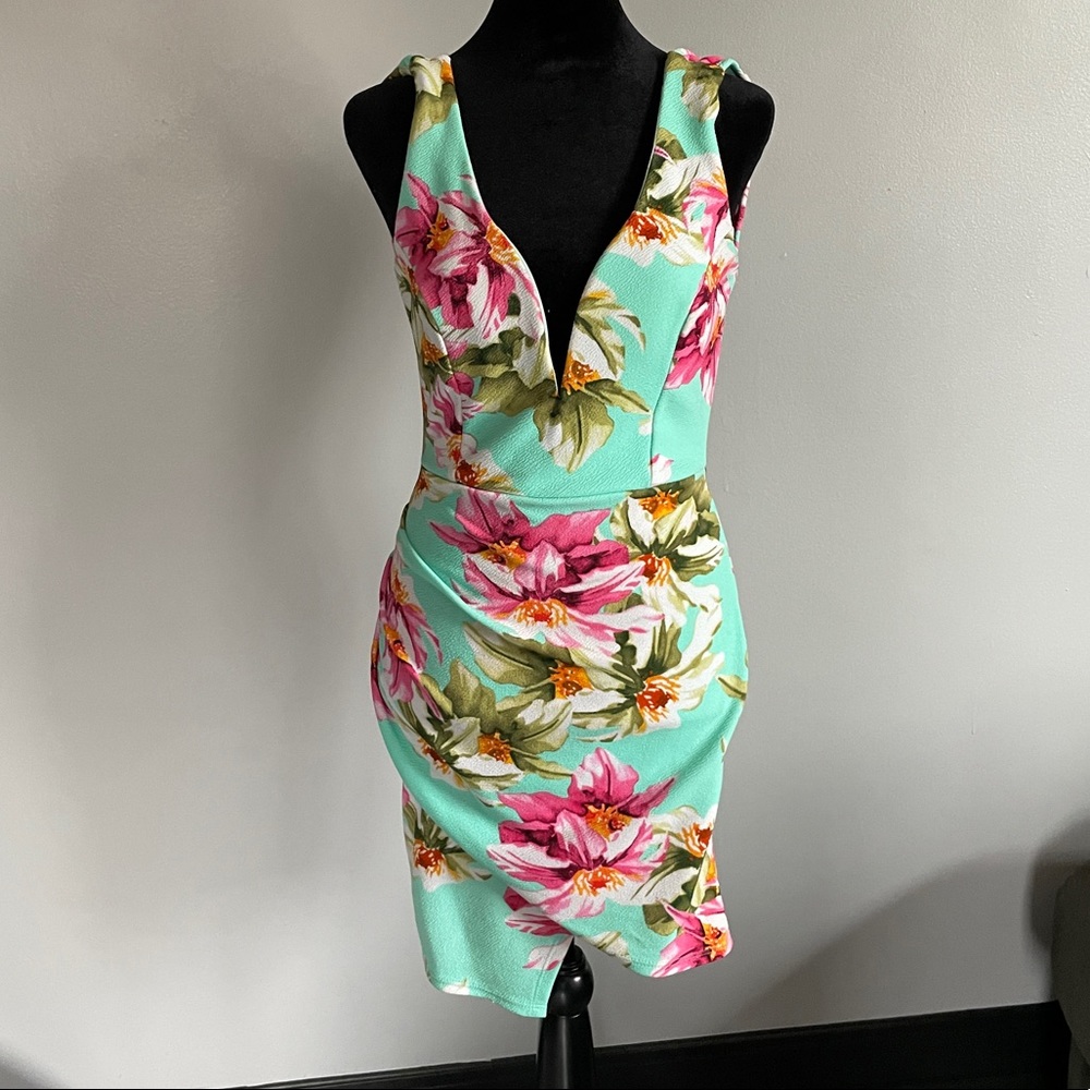Windsor floral turquoise pink medium mini dress